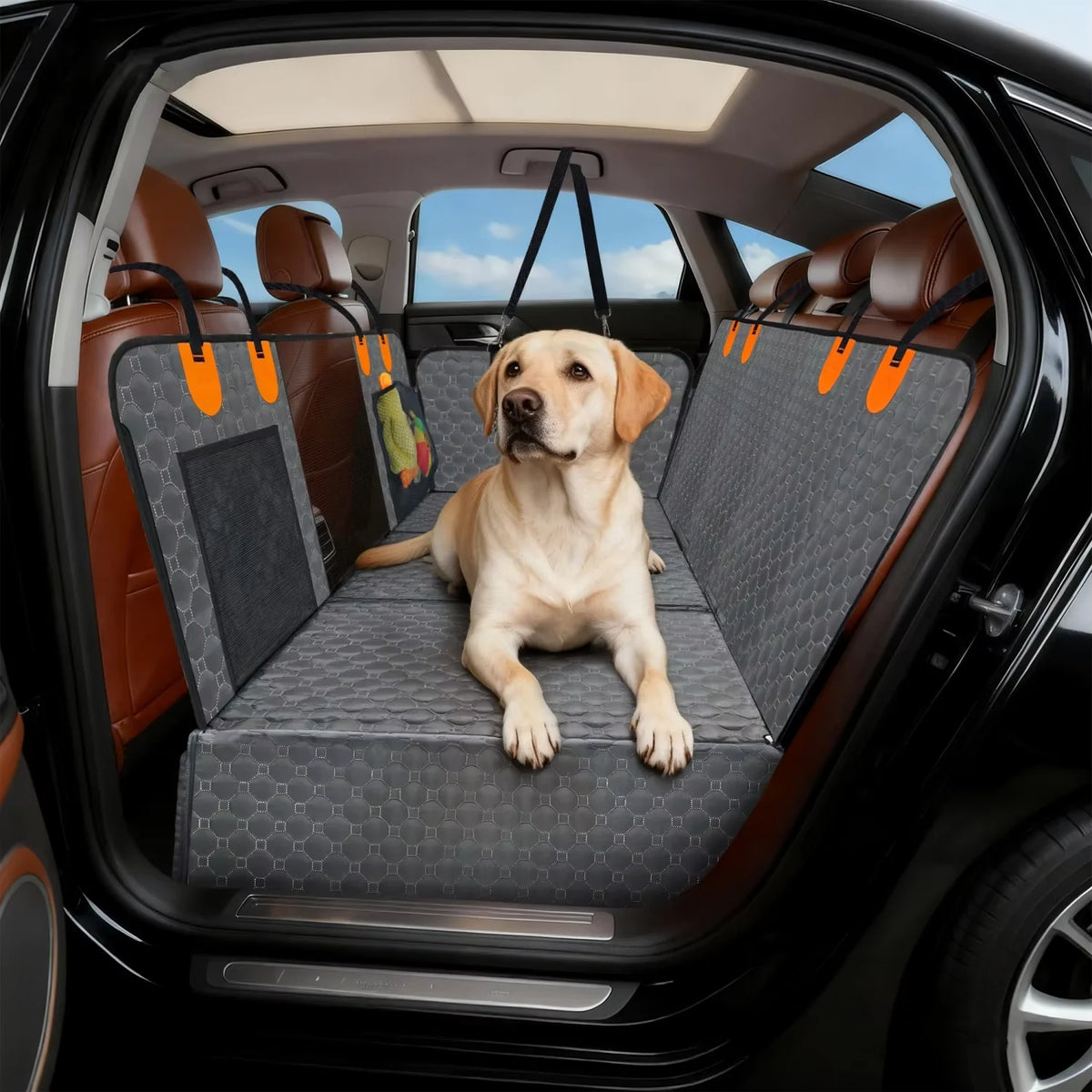BINGOPAW Waterproof Dog Car Backseat Cover With Side Storage Pockets