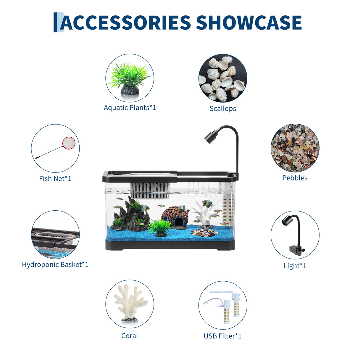 Compact Led Fish Tank Starter Kit With Oxygen Generator System