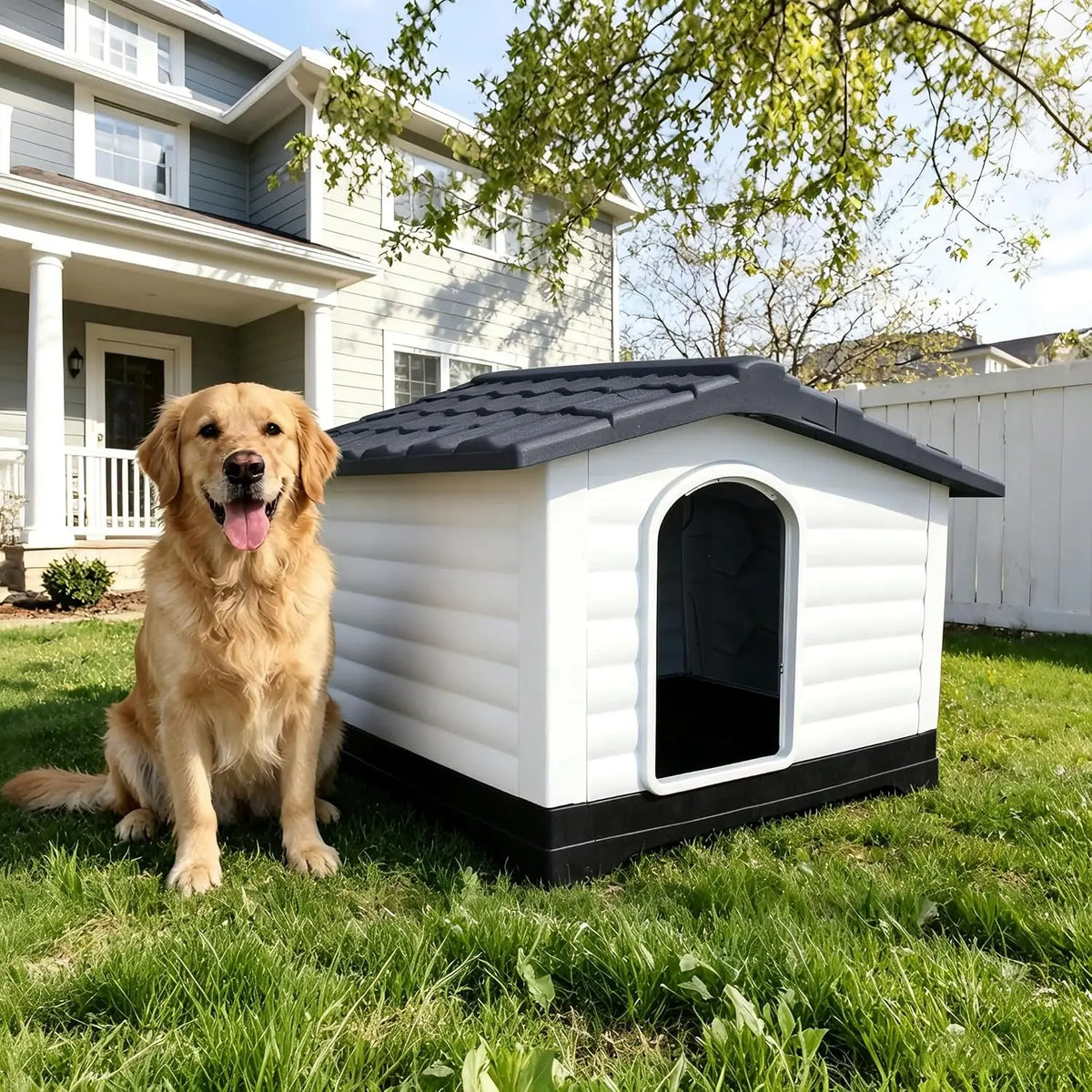 TwisterCK Waterproof Double Door Elevated Dog House With Foldout Porch