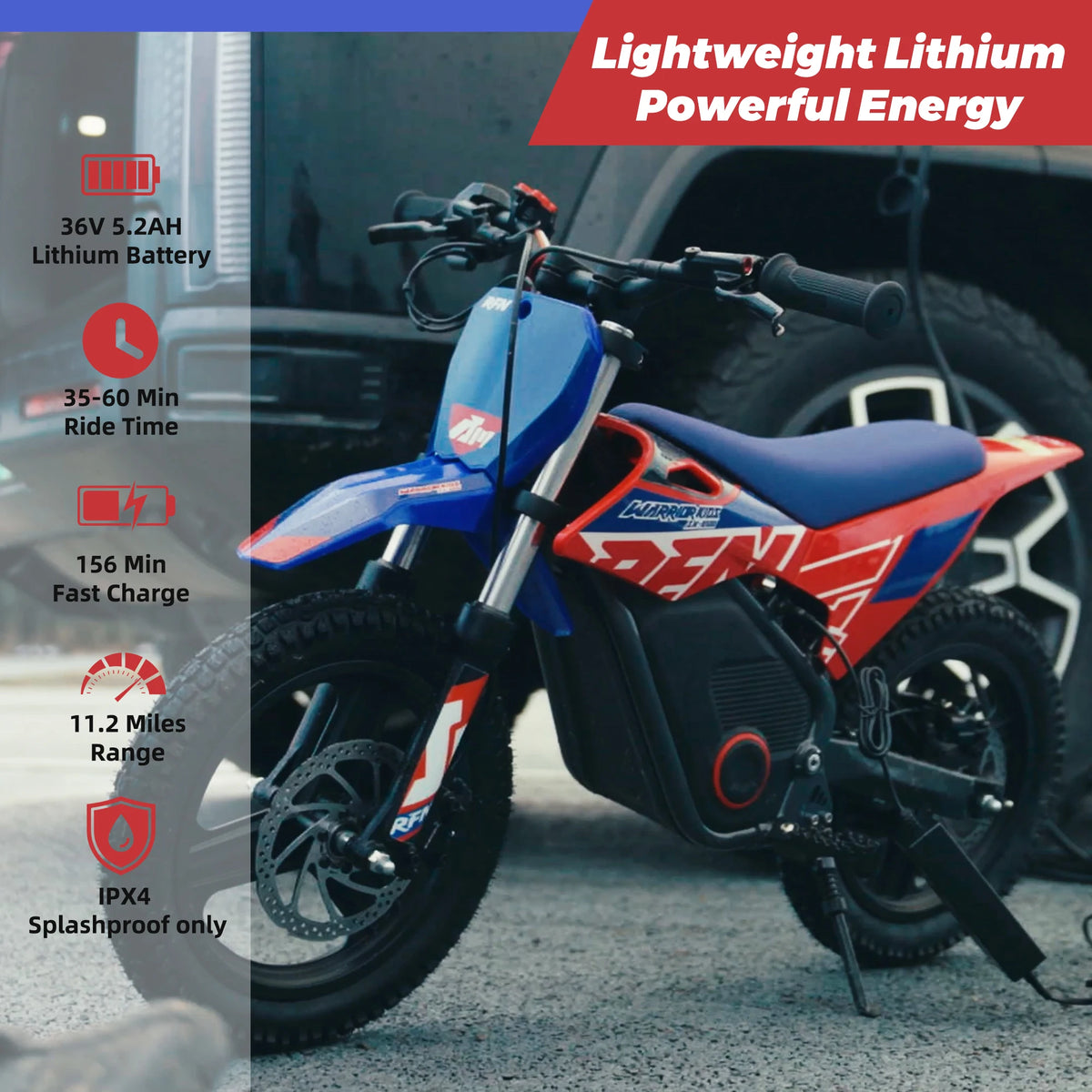 RFN Warrior Kids Electric Dirt Bike | Kids Electric Off-Road Motorcycle | Speed Ride |Multi-Speed,Outdoor Ride for Age 3-8