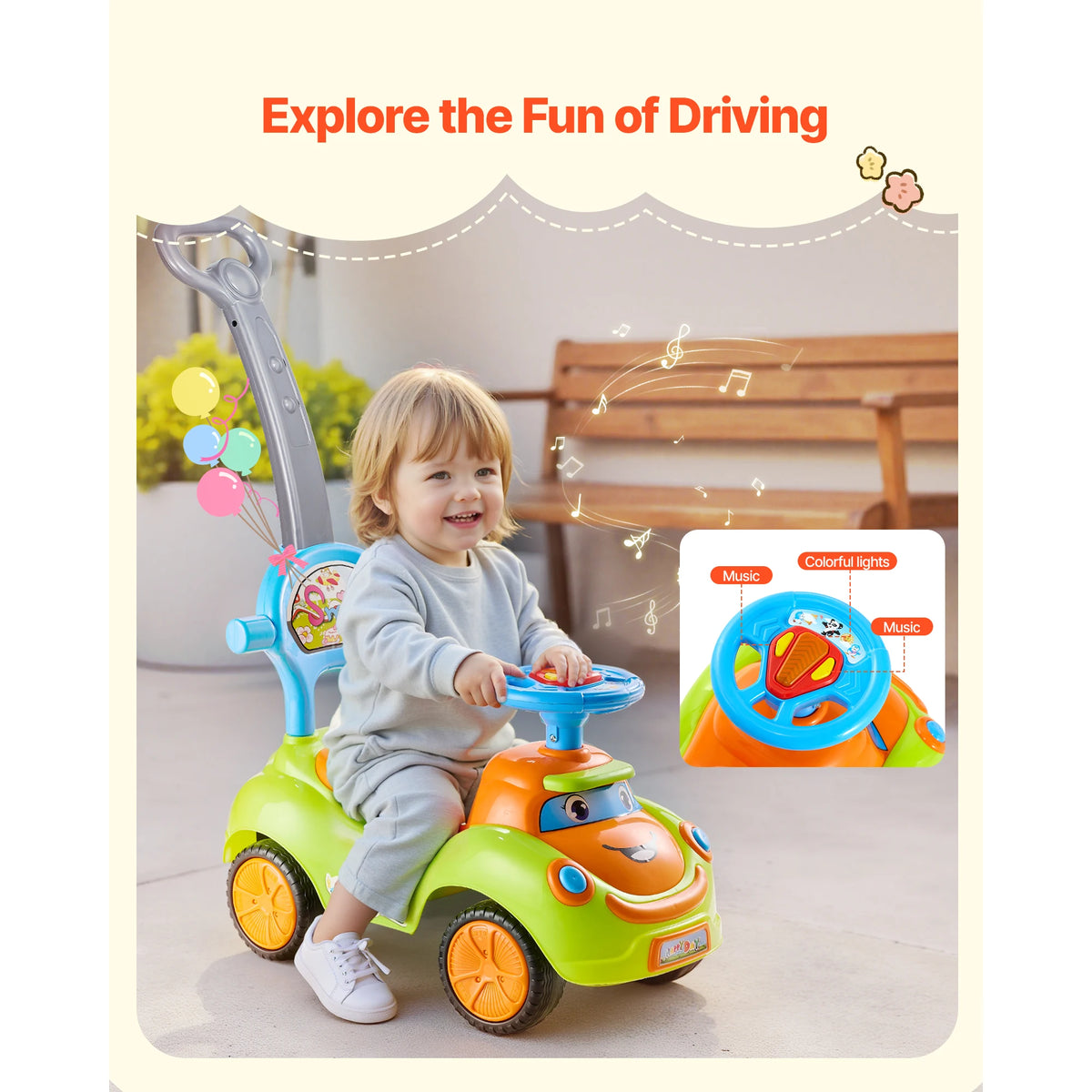 SucceBuy Ride On Push Car Push Car for Toddler Around Buggy with Guardrails 55 lbs Load Capacity for Boys Girls