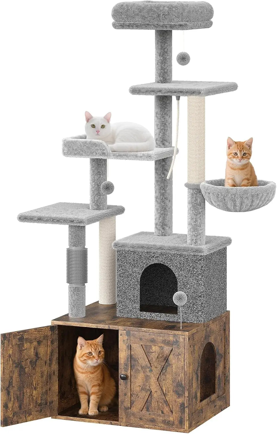 Tacleekii Multi Level Cat Tower With Litter Box Enclosure