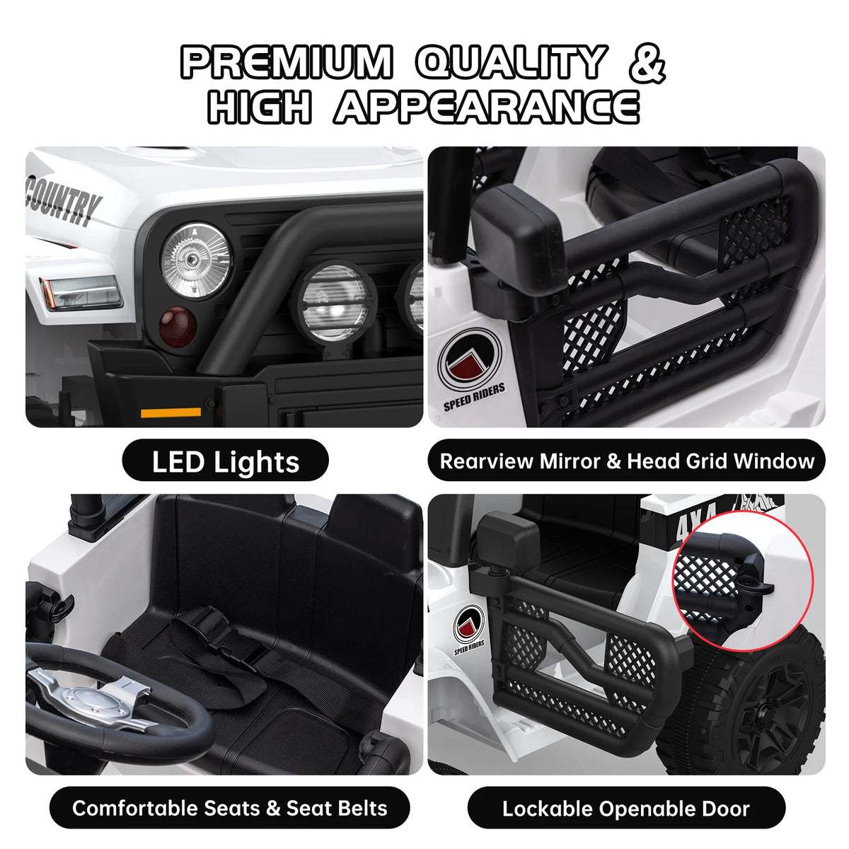 12V 2-Seater Kids Ride On Truck – Off-Road Battery Powered Car with Dual Parental Remote Modes, LED Lights, MP3/AUX/USB, Heavy-Duty Spring Suspension, Safety Belt – For Ages 3-8