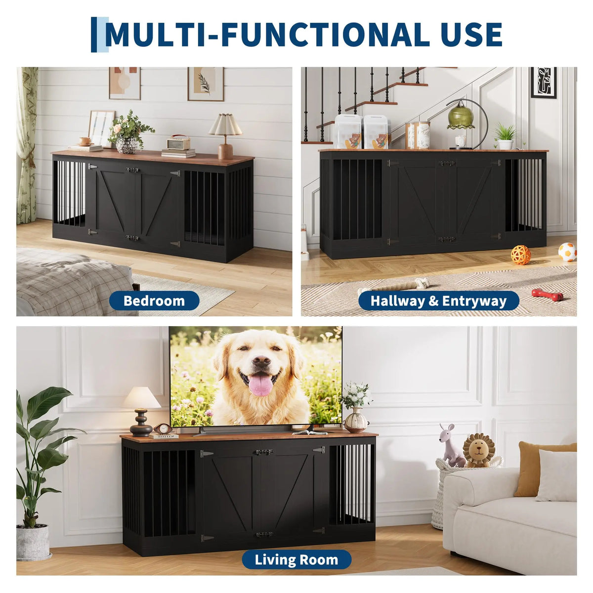Modern Farmhouse Style Dog Crate TV Stand For Home