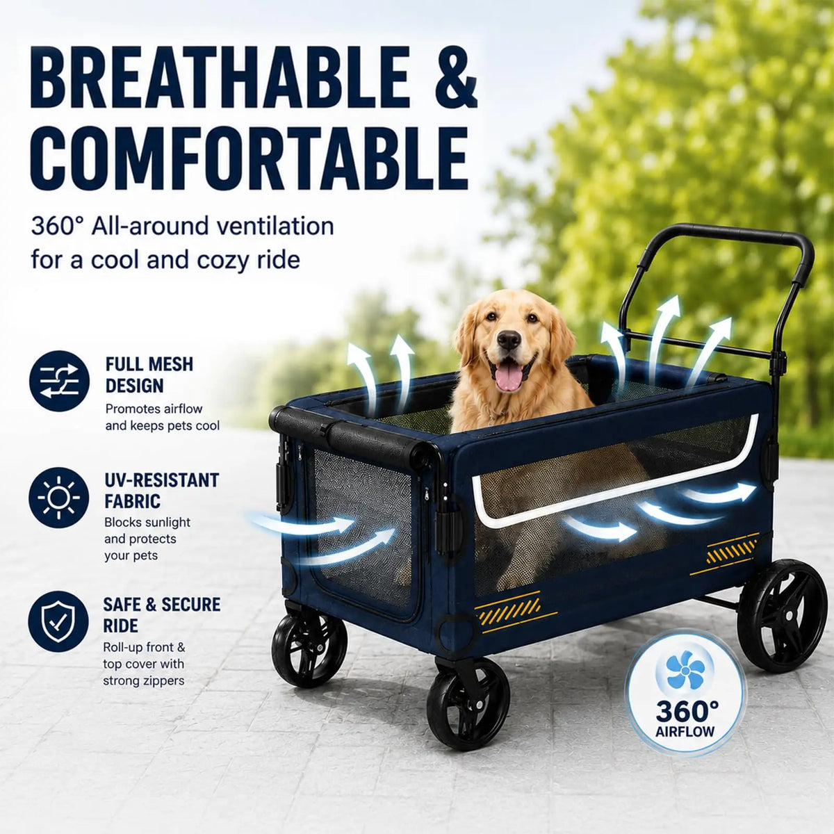 Collapsible Dog Stroller Wagon With Ramp And All Terrain Wheels