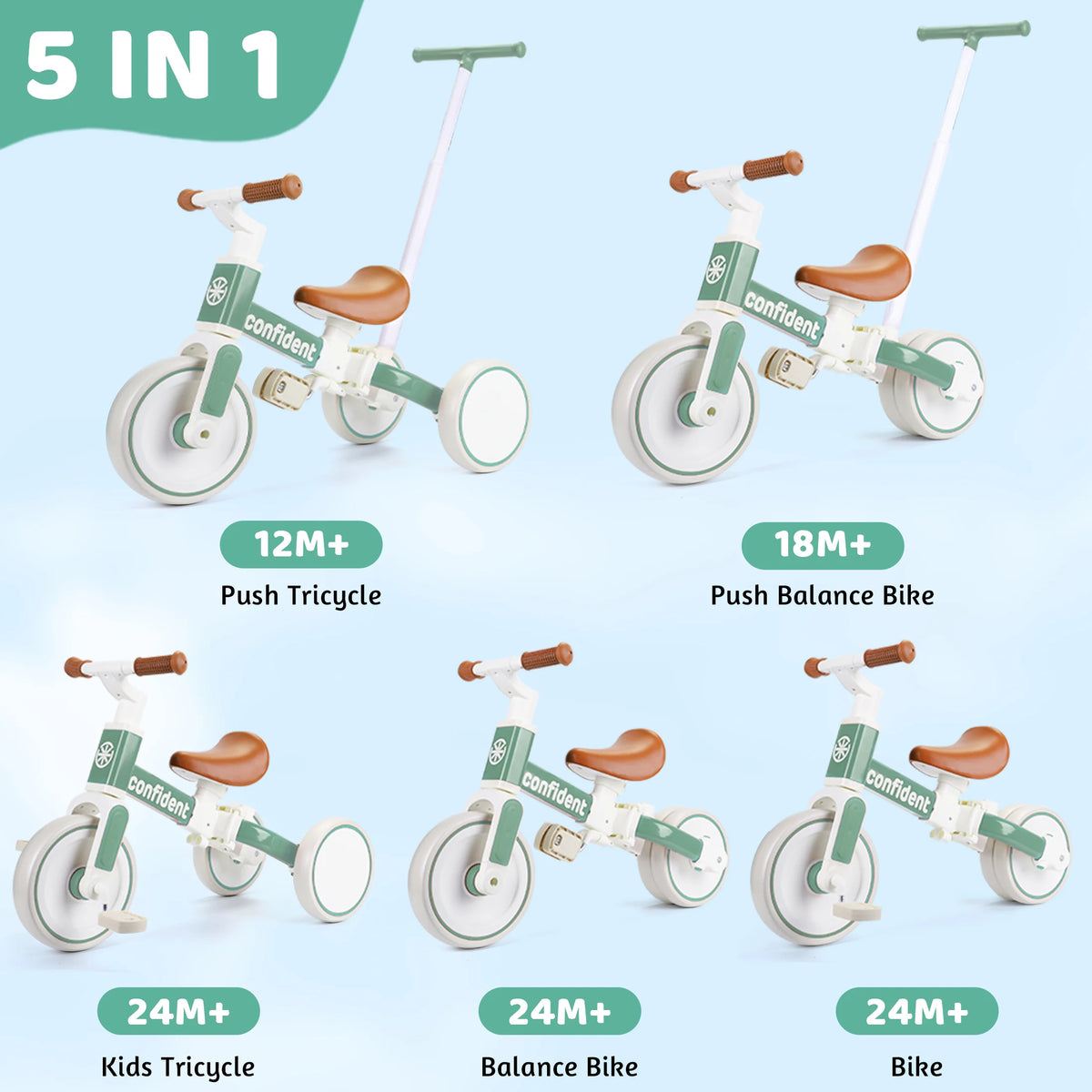 3 in 1 Toddler Tricycle for Girls, Convertible Kids Balance Bike with Removable Push Handle, Soft PU Seat, Quiet EVA Wheels & Carbon Steel Structure, Anti-slip Handlebar Ride On Toy, Birthday Gift for 1 2 3 4 Year Old