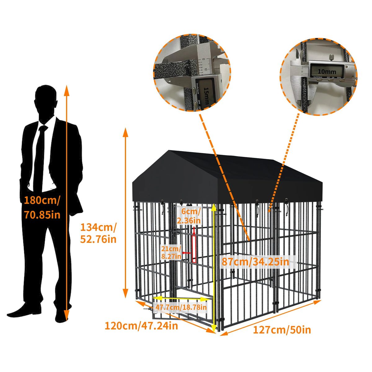 Heavy Duty Metal Dog Kennel With Protective Roof For Pets