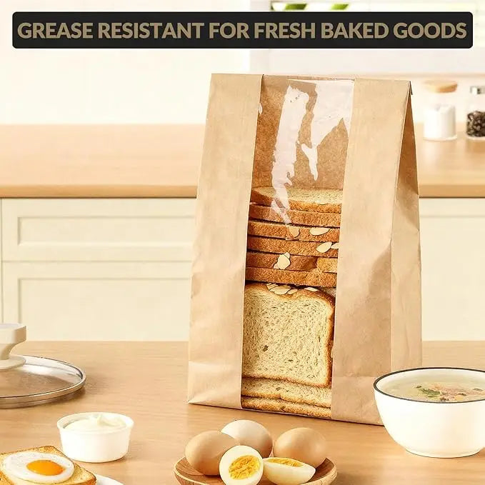 250 Pack Kraft Paper Bread Bags Featuring Clear View Windows