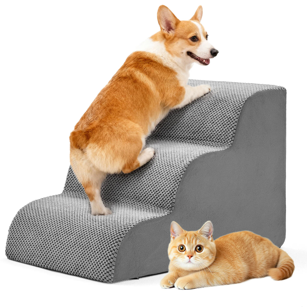 High Density Foam Dog Stairs With Curved Non Slip Design