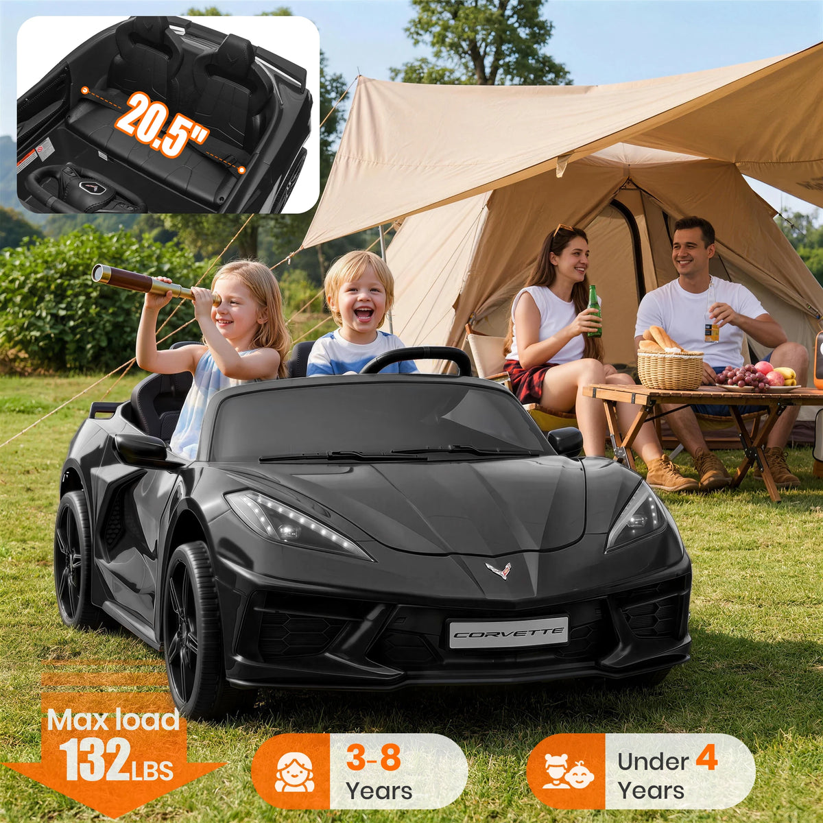 24V Ride on Licensed Chevrolet Corvette C8 Ride on Car Toys W/800W Motor, 2 Seater, Remote Control, 4 Wheels Shock Absorption, Soft Start, Led Light, 24Volt Electric Power Ride on for Big Kids