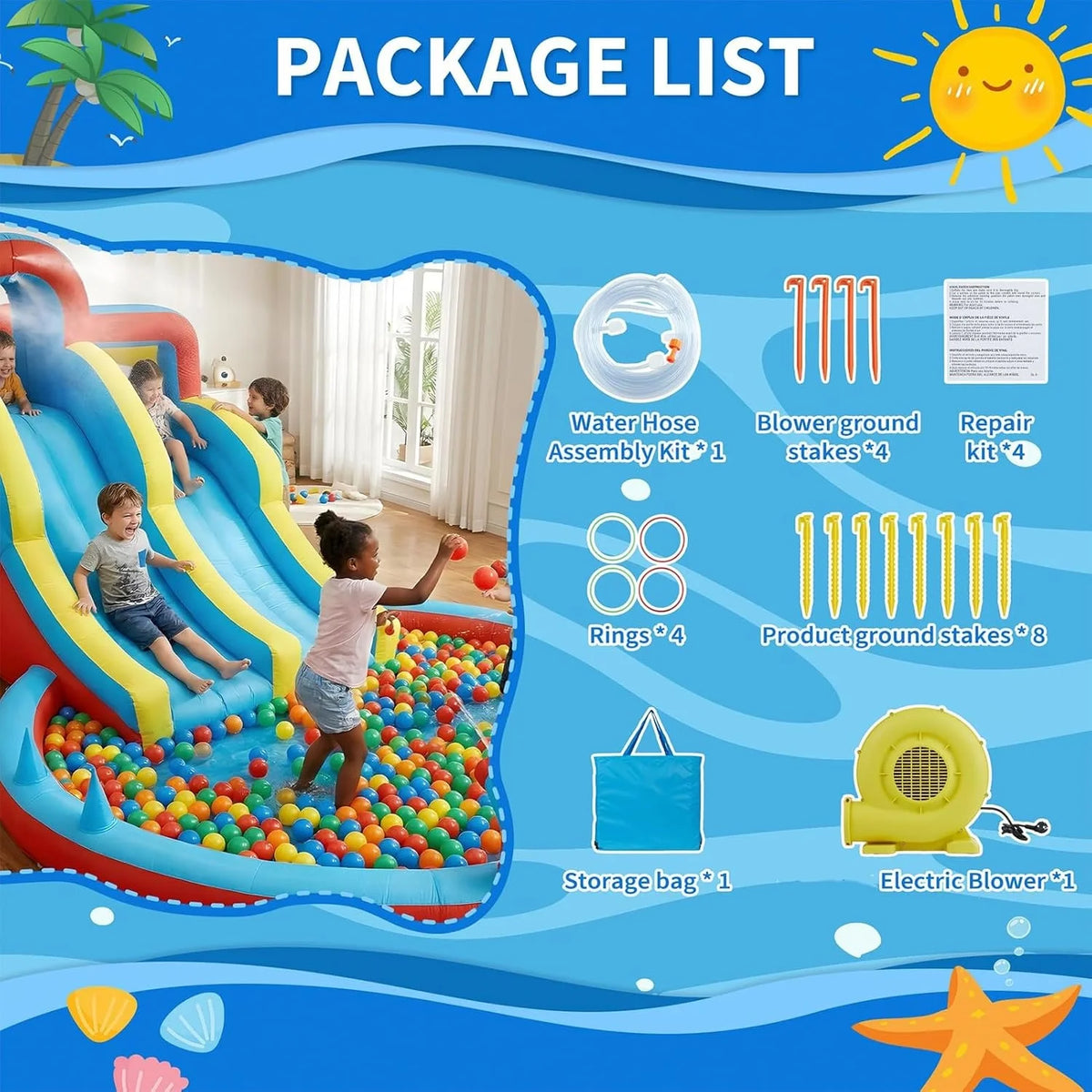 HiMISS Inflatable Water Slide Park Dual Slides And Splash Pool