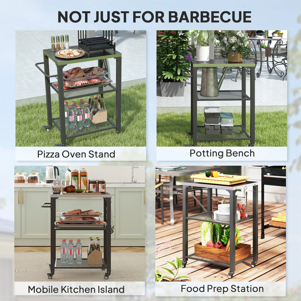 Outsunny Stainless Steel Outdoor Movable Grill Cart Food Prep Table