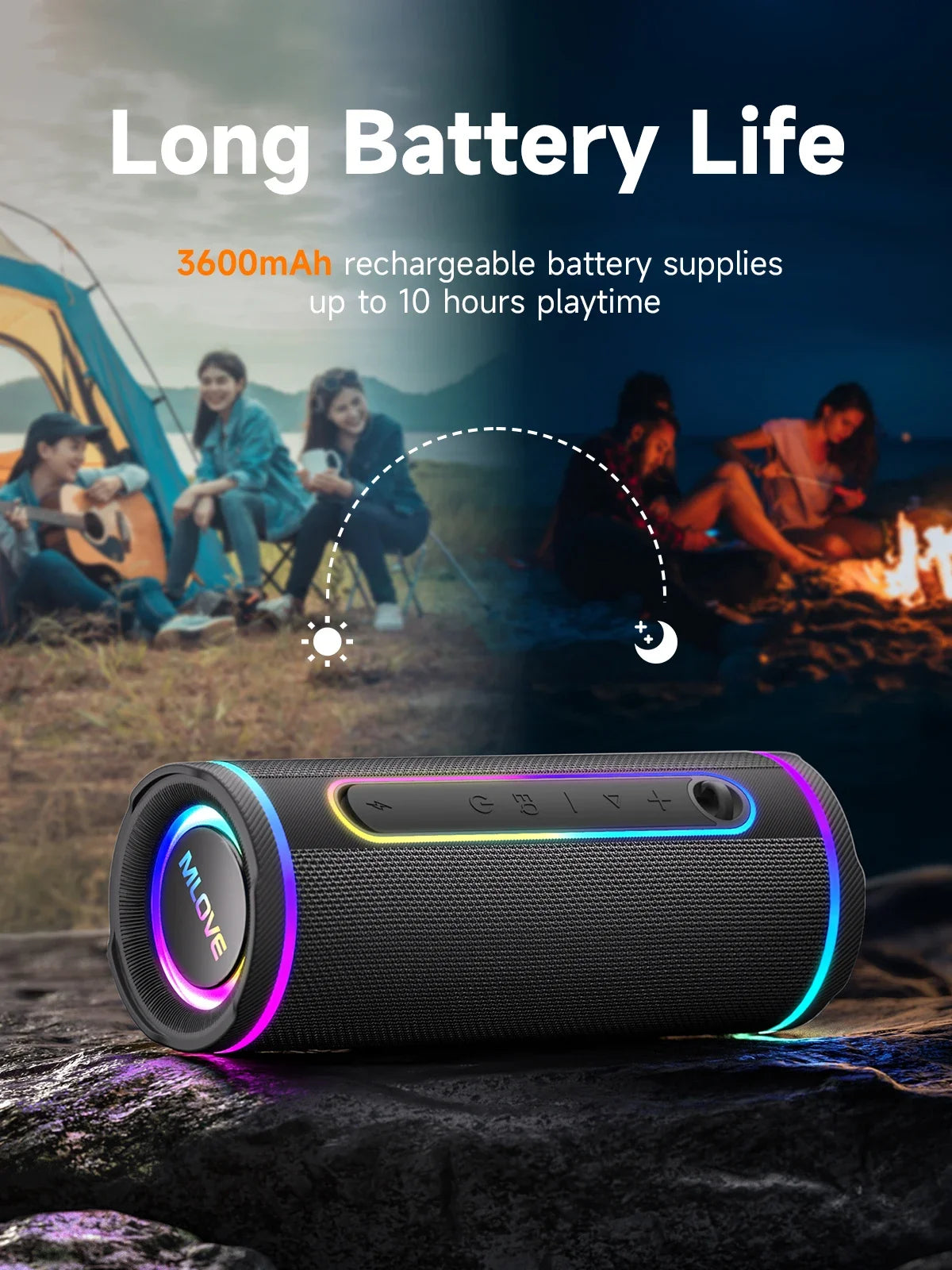 MLOVE E80 Portable Bluetooth Speaker IPX7 Waterproof RGB Lighting