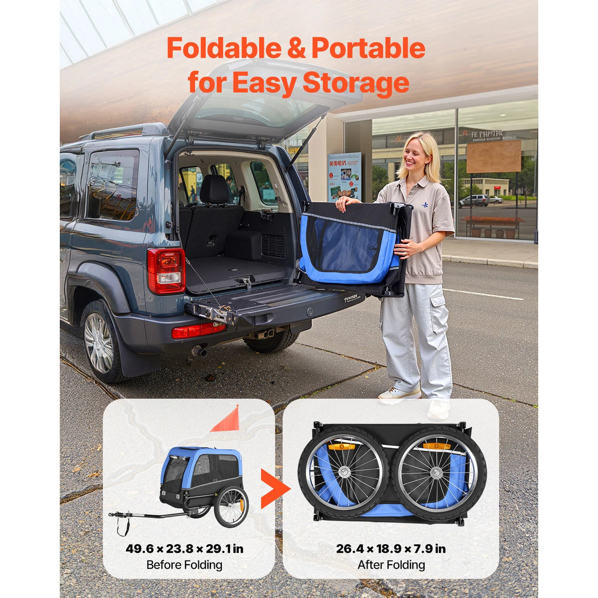 Universal Dog Bike Trailer With Quick Release Coupler And Flag