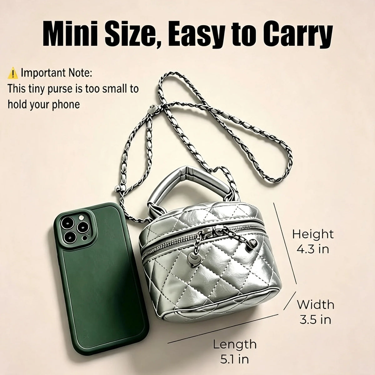 Quilted Metallic Crossbody Bag With Heart Charm Pendant