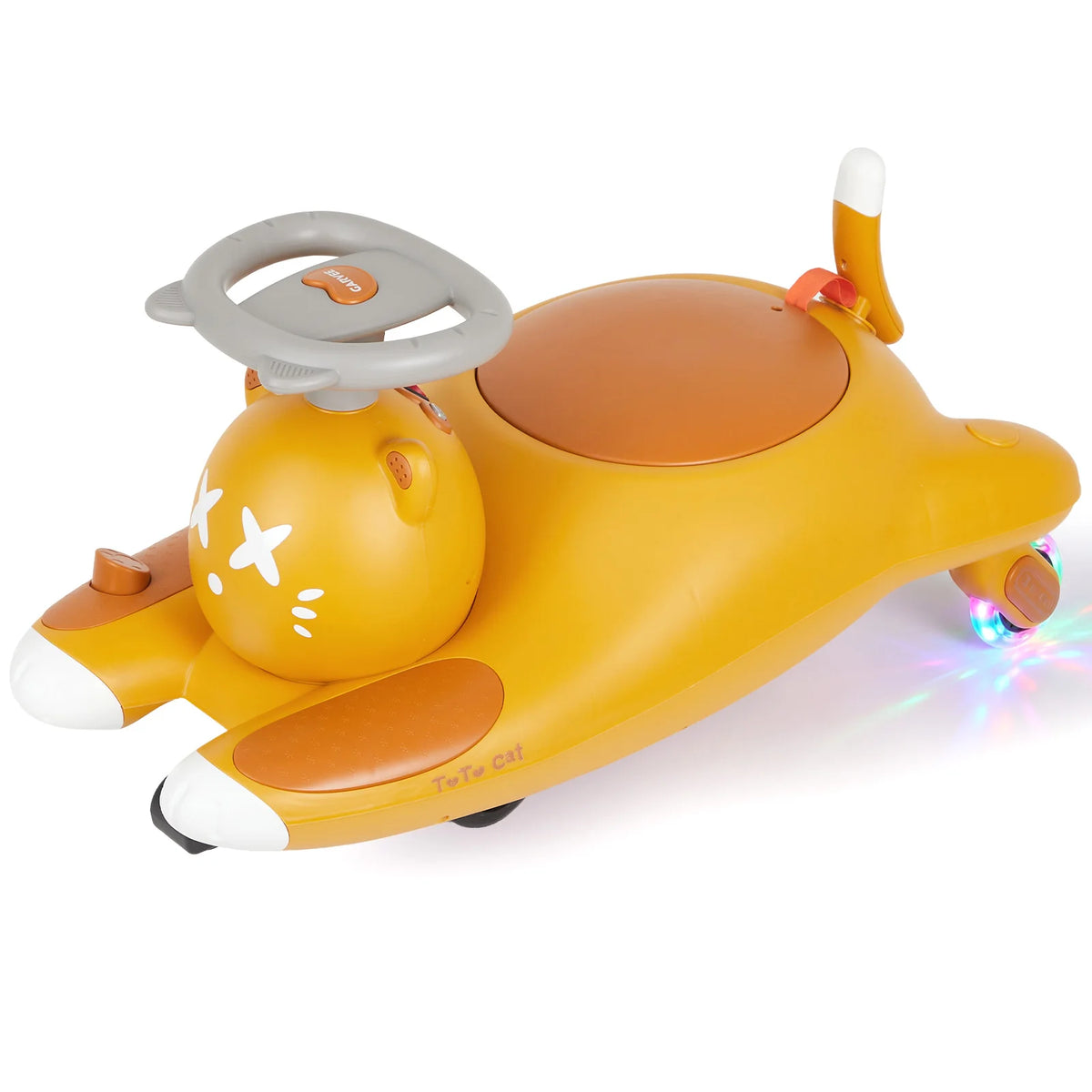 2-in-1 6V/12V Electric Wiggle Ride-On Car for Kids - Pedal Swing Car, 2 Speeds, 360° Steering, LED Flashing Wheels, wireless Music, Anti-Tip, Ages 3-6 - Mustard Yellow