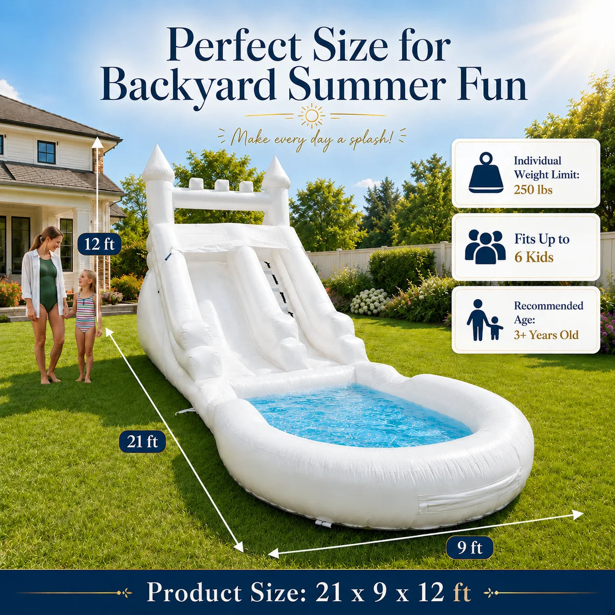 Inflatable Thick PVC Water Slide Wearproof Foldable Portable Outdoor Lawn Backyard Summer Playground for Family Birthday Party