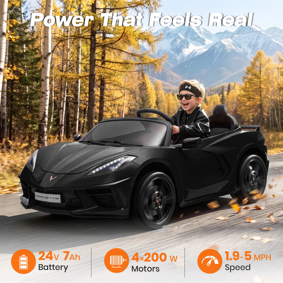24V Ride on Licensed Chevrolet Corvette C8 Ride on Car Toys W/800W Motor, 2 Seater, Remote Control, 4 Wheels Shock Absorption, Soft Start, Led Light, 24Volt Electric Power Ride on for Big Kids