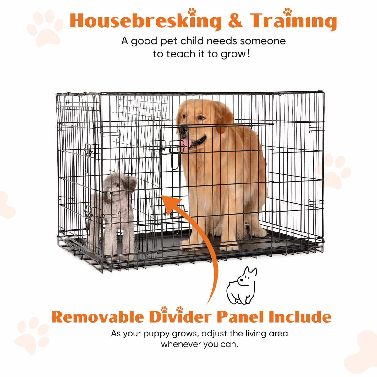JHK Double Door Folding Metal Dog Cage With Secure Tray