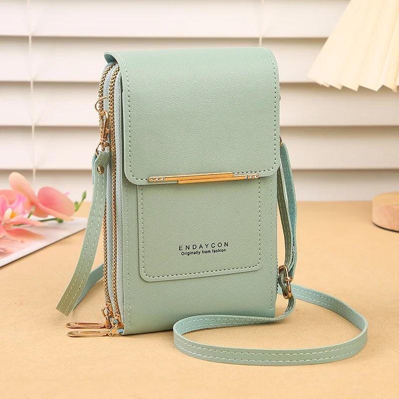Touch Screen Cell Phone Crossbody Purse With Soft Leather Finish