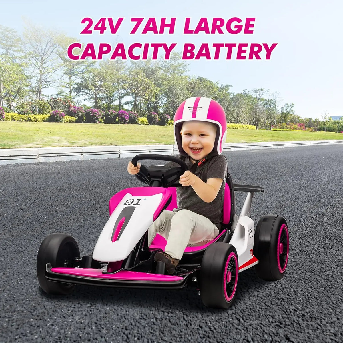 24V Electric Gokart For Children 6-12 Years, Drift Kart With Adjustable Seat, 2 x 200W Motors, 7Ah Battery, Up to 13 Km/h, Up to 45 kg, LED, USB And FM Radio, Seat Belt