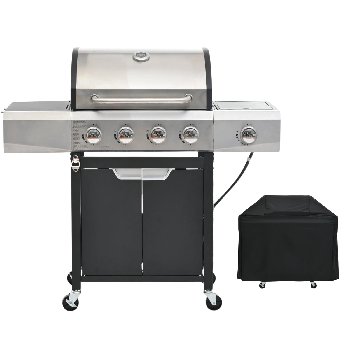 Stainless Steel Gas Grill With Side Burner And Durable Protective Cover
