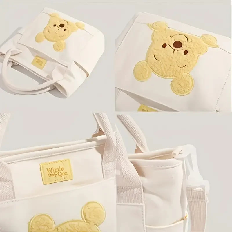 Mesuca Cartoon Bear Canvas Tote Bag With Detachable Crossbody Strap