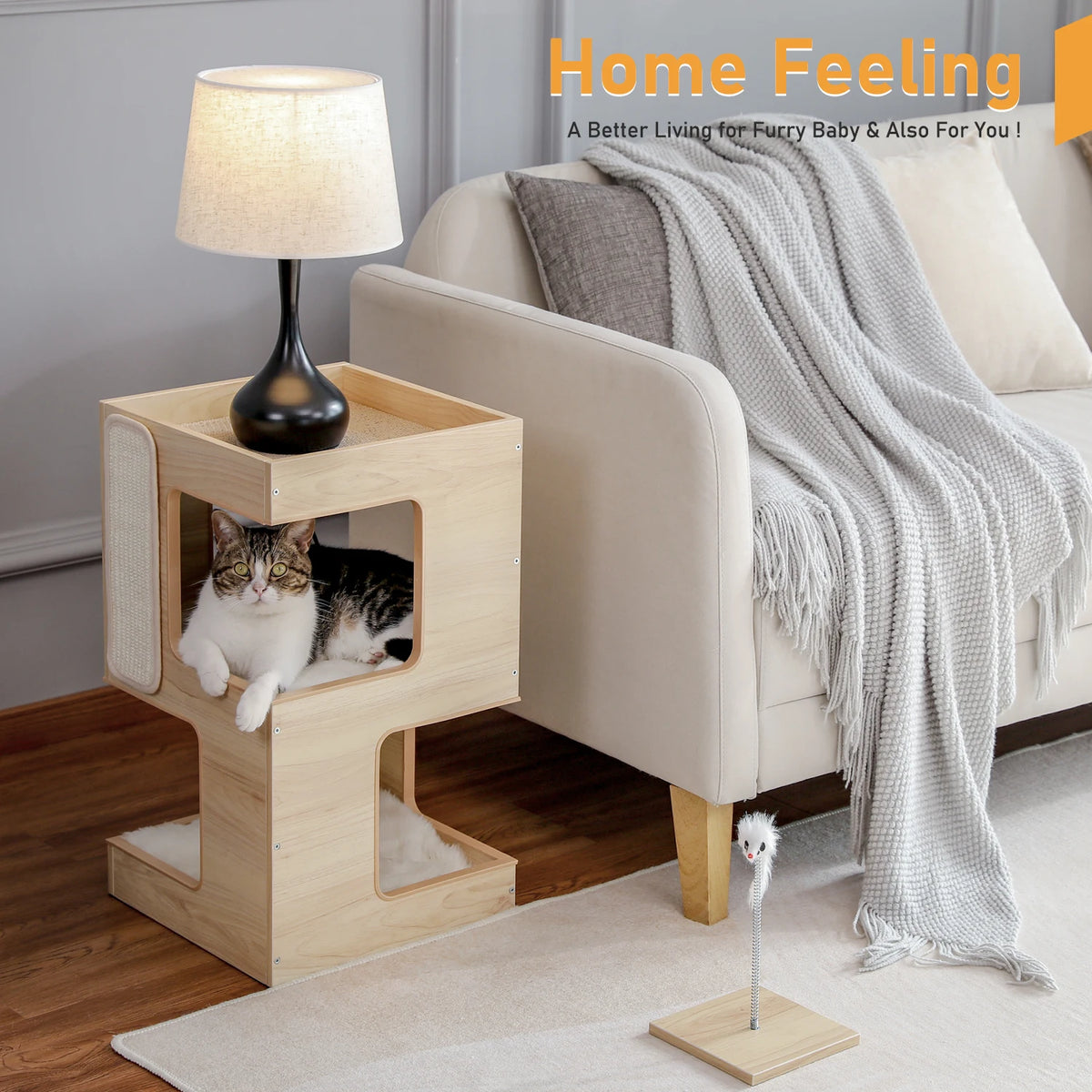 PAWZ Road Modern Wood Cat Condo With Removable Scratching Pad