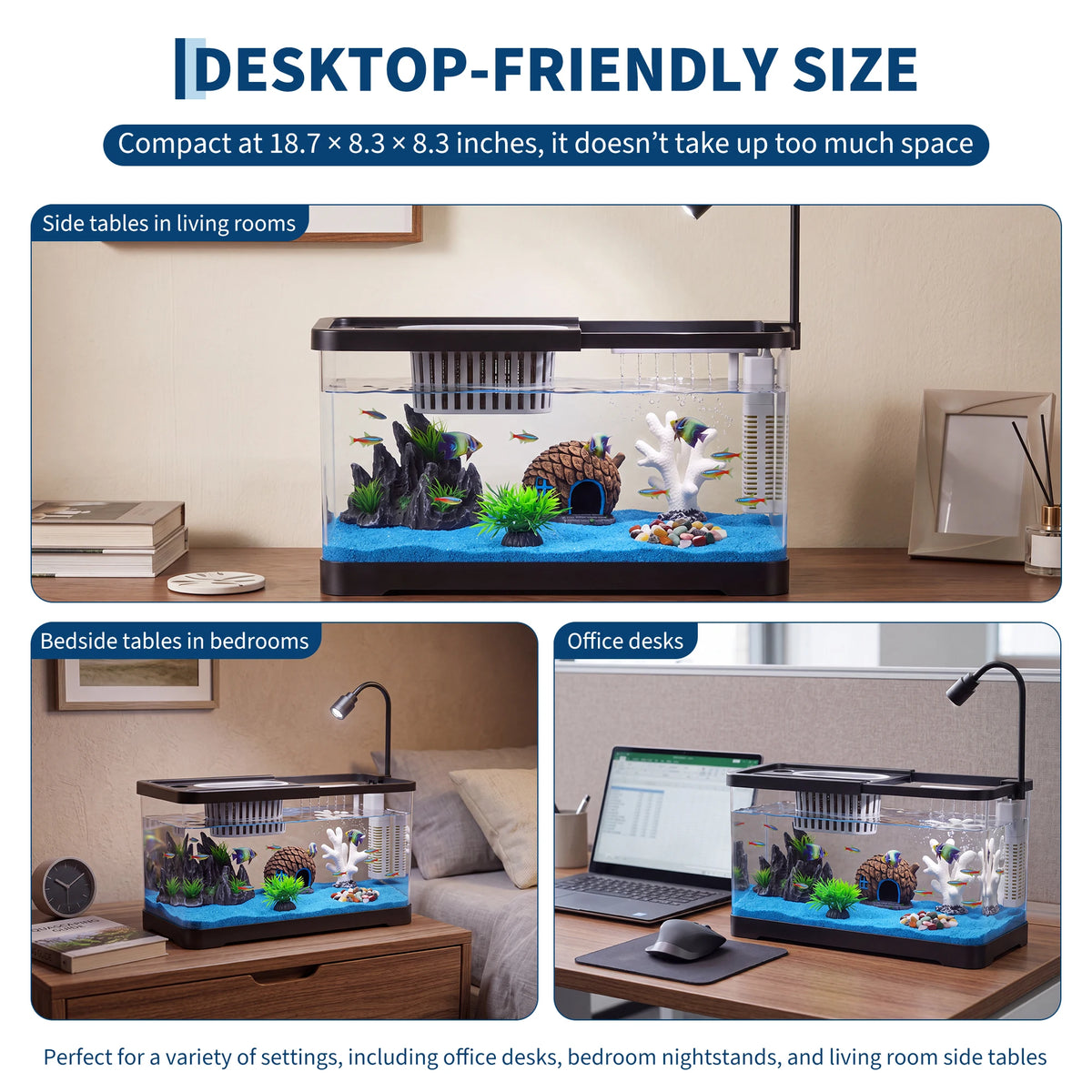 Compact Led Fish Tank Starter Kit With Oxygen Generator System