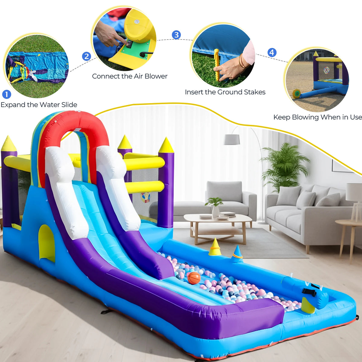 23FT Inflatable Water Slide with Splash Pool, Outdoor Water Park Slide, Heavy Duty Bounce House with Climbing Wall & Water Spray for Summer Party Family Fun