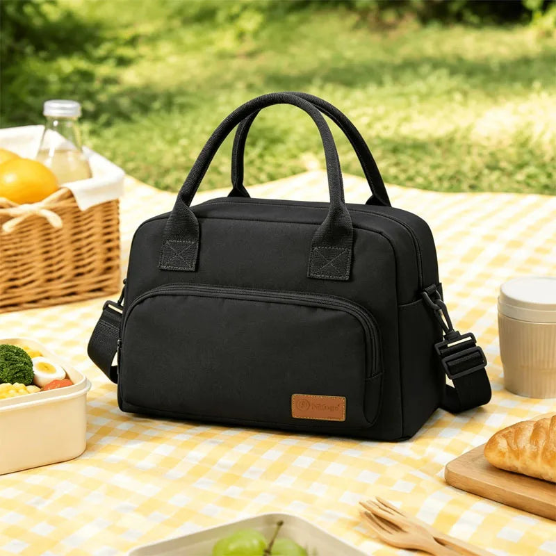 Strawberry Print Insulated Corduroy Lunch Bag With Detachable Shoulder Strap