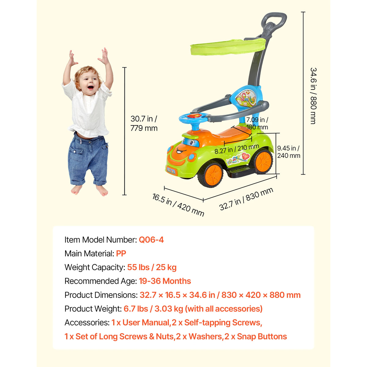 SucceBuy Ride On Push Car Push Car for Toddler Around Buggy with Guardrails 55 lbs Load Capacity for Boys Girls