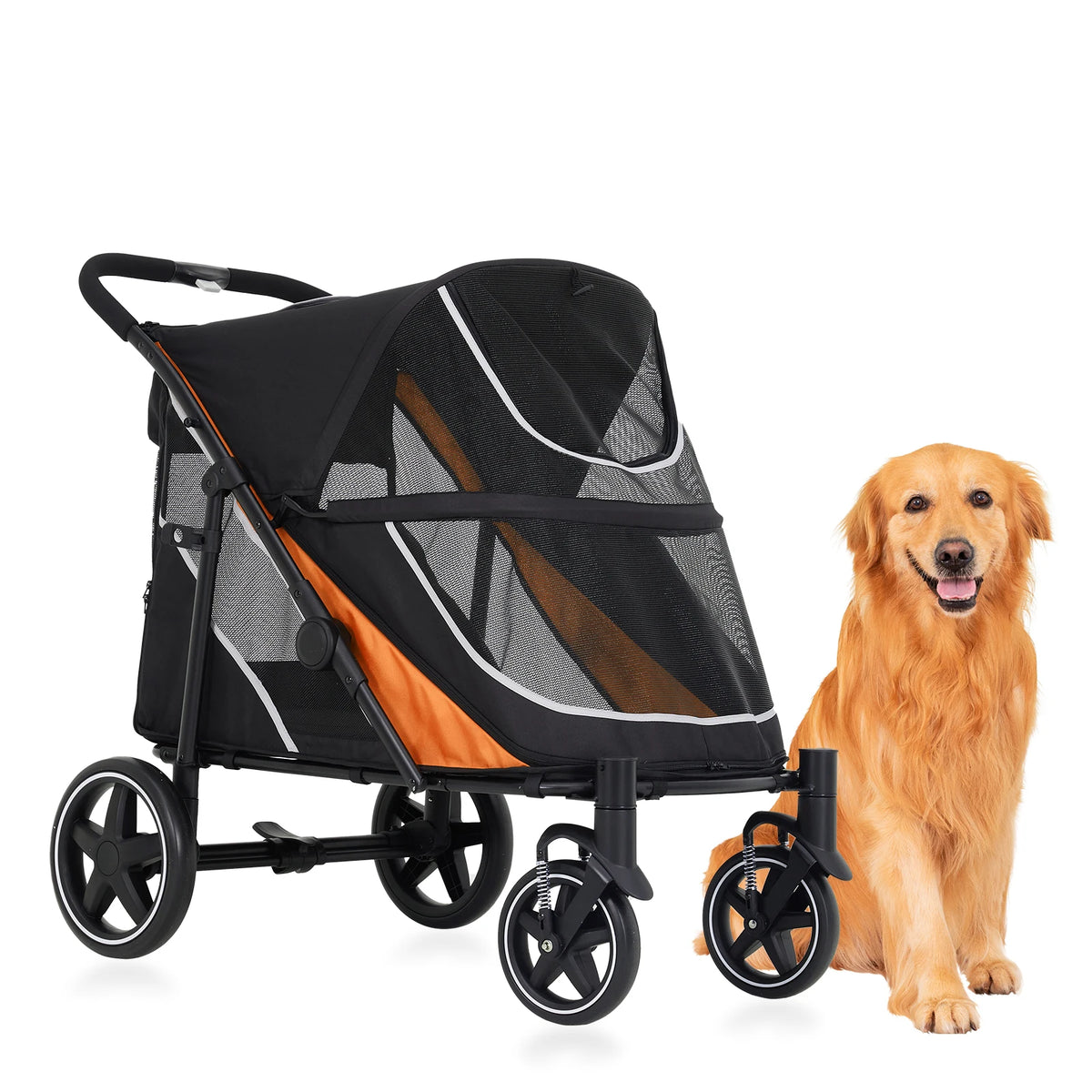 Foldable Dog Stroller With Adjustable Canopy And Ventilated Design