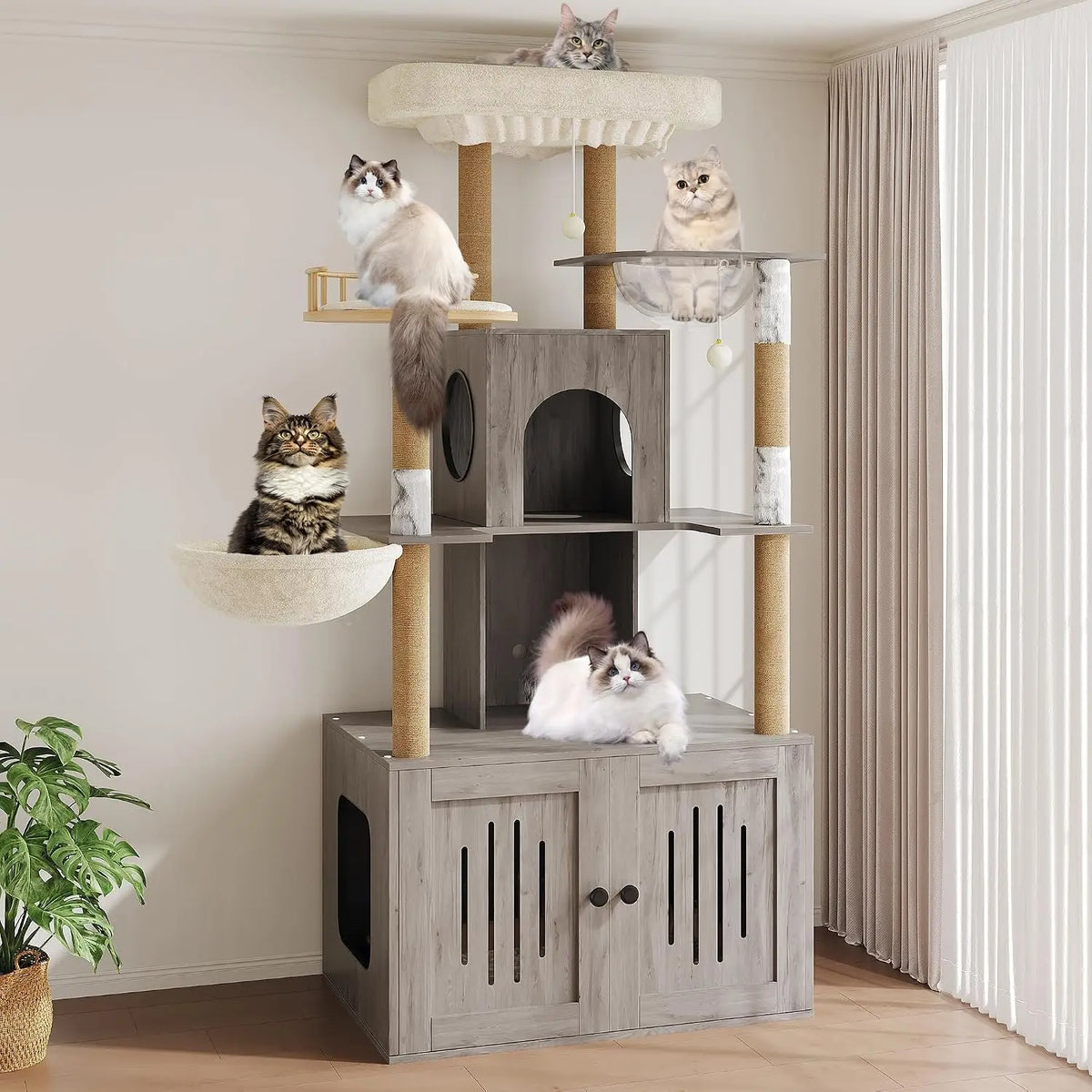 Tackleekii Multi Level Cat Tower With Hidden Litter Box