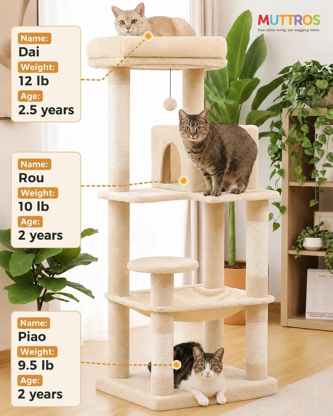 Muttros Six Tier Cat Tower With Hammock And Scratching Posts