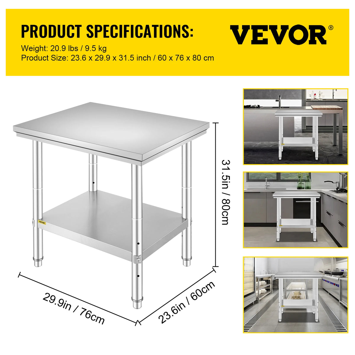 Commercial Stainless Steel Kitchen Workbench With Undershelf