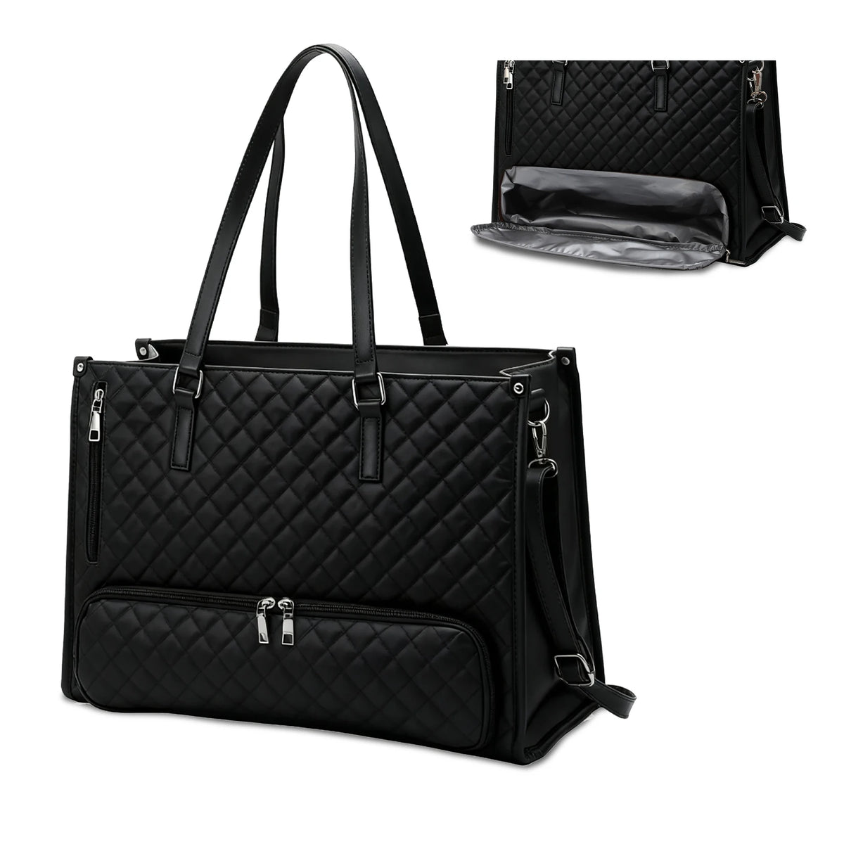 Women's Quilted Waterproof Laptop Tote With Insulated Lunch Compartment