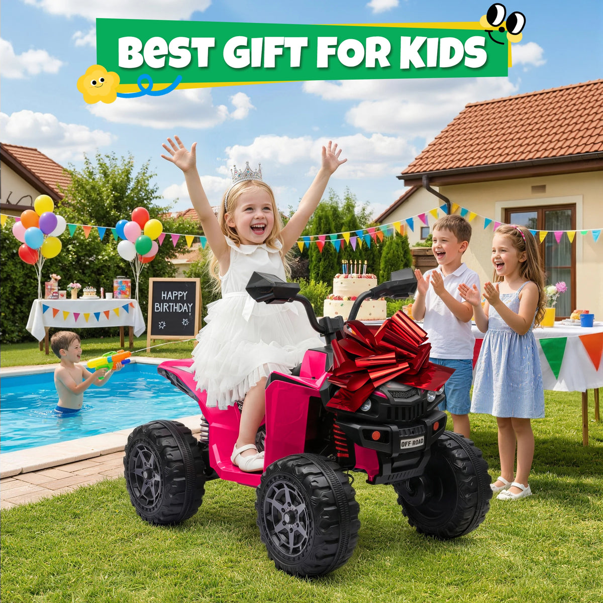 24V 4*200W Kids Ride On ATV Quad, 2 Seater Electric Off-Road Vehicle with Bluetooth, LED Lights, 3 Speeds, for Boys Girls