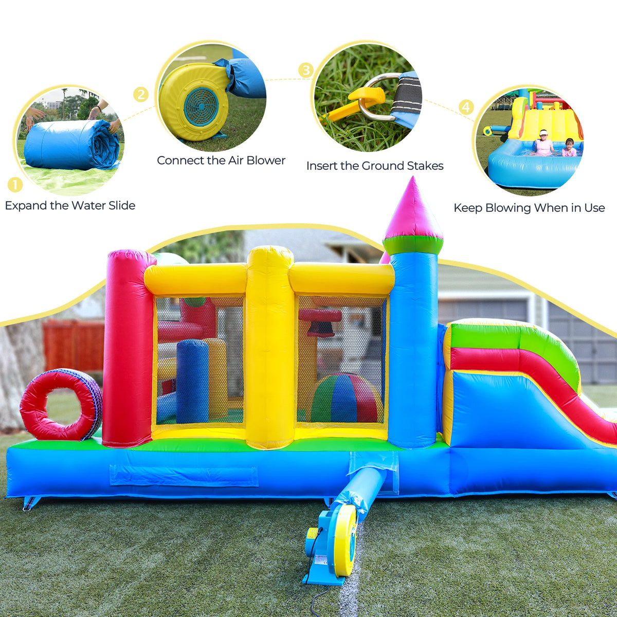 King Inflatable Macaroon Water Slide And Ball Pool Play Center