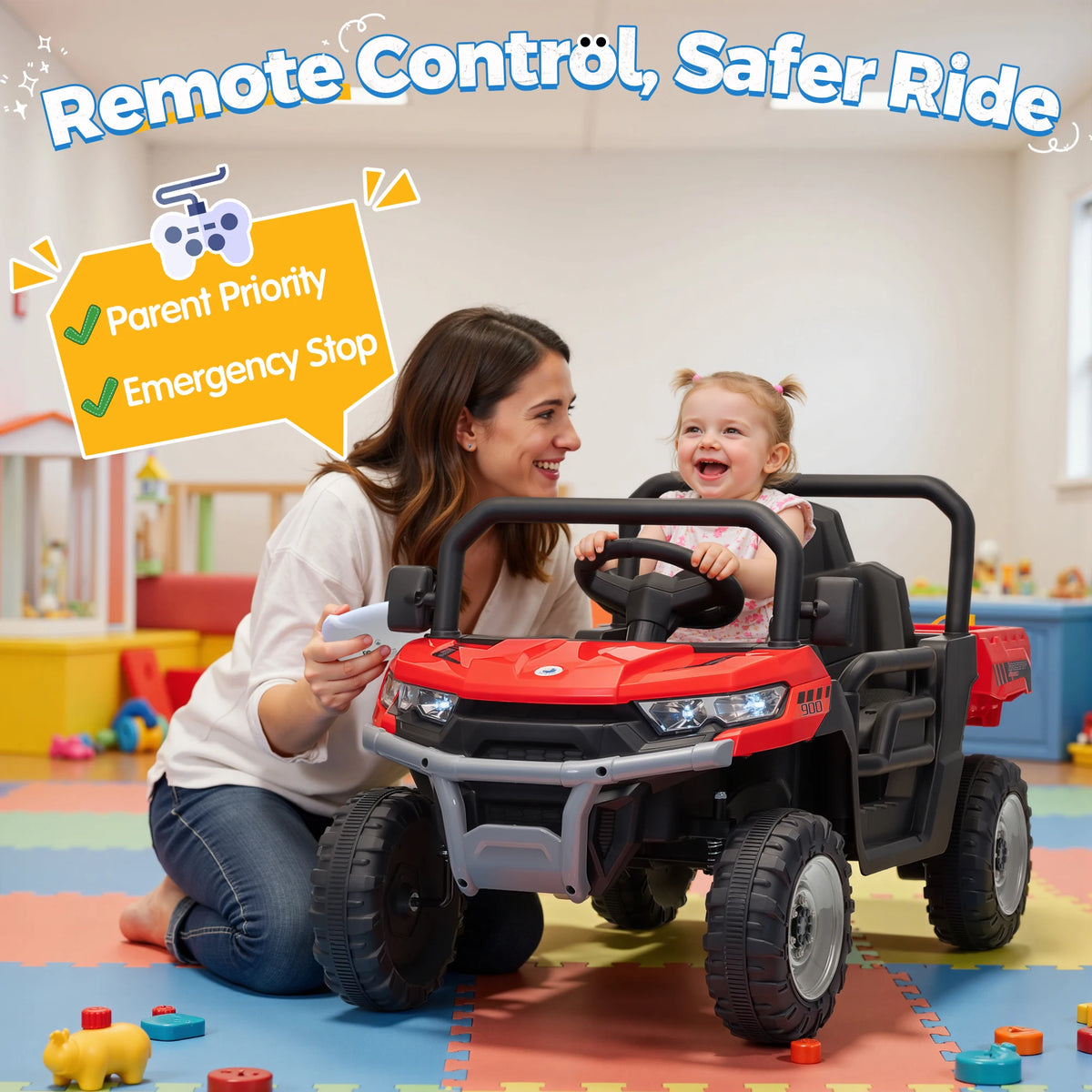 24V Ride On Dump Truck, Ride On Toys W/Remote Control, 3 Speeds, Electric Dump Bed & Shovel, Shock Absorbers, Led Lights, Bluetooth & Gift Bow, Electric Car for Kids