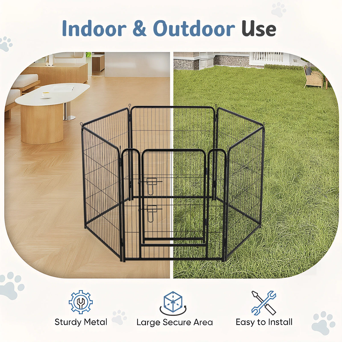 JHK Foldable Metal Dog Playpen Sturdy Outdoor Exercise Fence