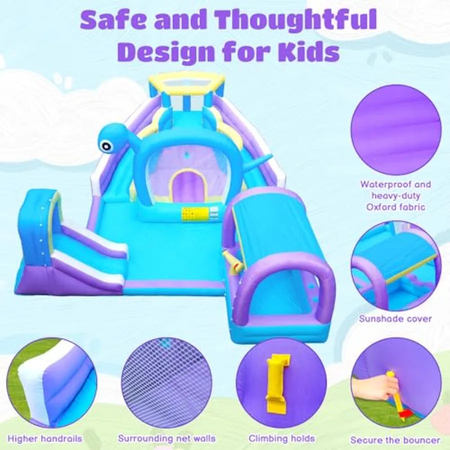 OLOEY Inflatable Water Slide With Climbing Wall And Water Cannon