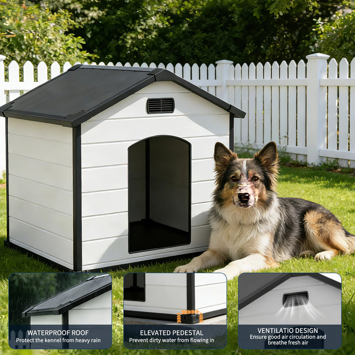 Waterproof Dog House With Removable Roof Indoor Outdoor Plastic Kennel