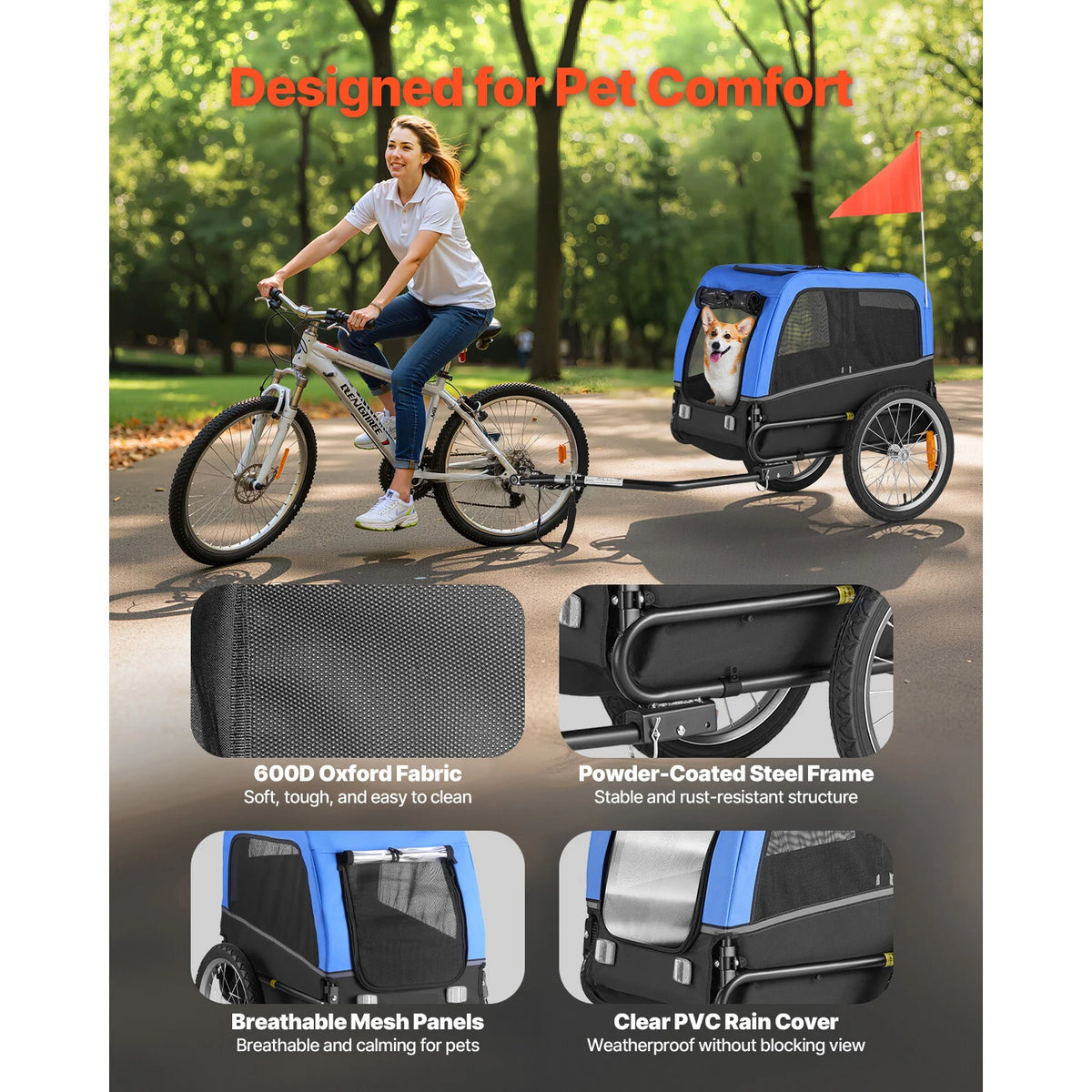 Universal Dog Bike Trailer With Quick Release Coupler And Flag