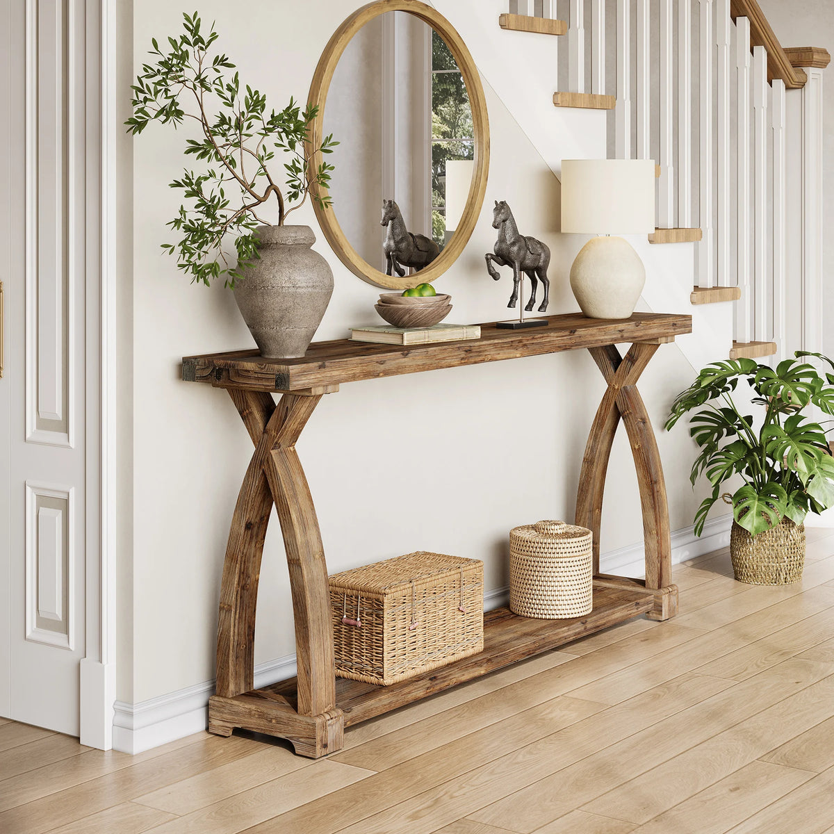 Tribesigns Solid Wood Console Table Entryway 2 Tier Storage