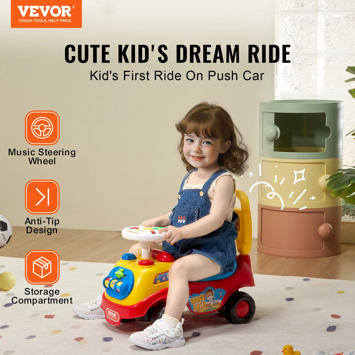 SucceBuy Toddler Ride On Push Car Sit to Stand Kids Ride On Toy Car W/ Music Steering Wheel Seat Storage for Toddlers Ages 1-3