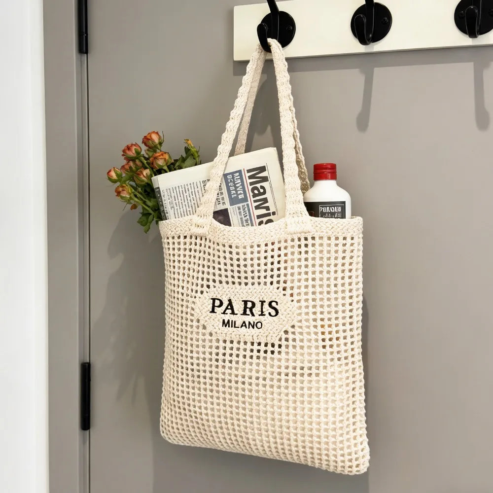 Hatisan Crochet Mesh Bohemian Tote Bag For Women Knit Purse