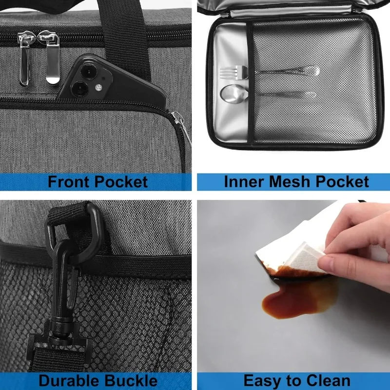 Insulated Leakproof Lunch Cooler Tote With Shoulder Strap And Pockets