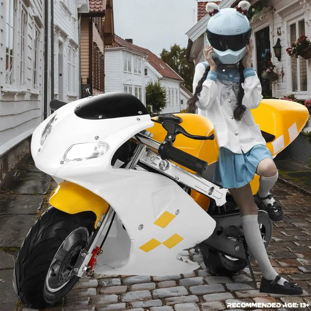 49cc 2-Stroke Mini Pocket Bike - Gas Powered Motorcycle for Kids 12, Front & Rear Disc Brakes