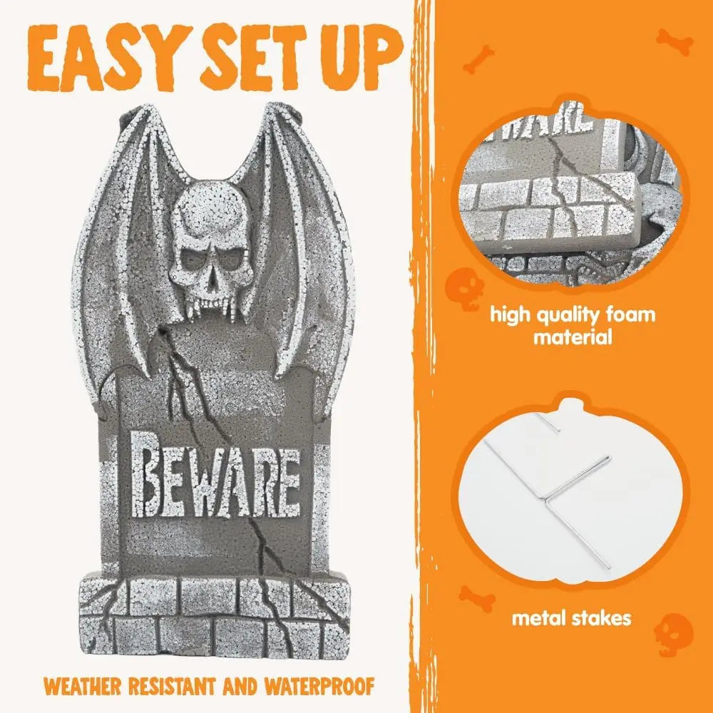17" Halloween Graveyard Foam Headstones Halloween Decorations Outdoor Tombstones 5 Pack Decor with 12 Metal Stakes for Prop Cemetery Yard Lawn Decorations, Party Supplies